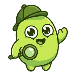 Clue, the Alldle mascot: a round lime-green character in a detective cap, waving and holding a magnifying glass.